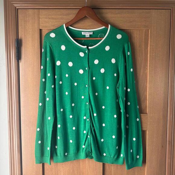 Pendleton Green/White Polka Dot Silk Blend Button Cardigan Sweater Women’s Large - Picture 1 of 9